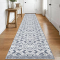 KILOCOCO Hallway Runner Rug 2.6'x16' Washable Printed Moroccan Runner Rugs Non Slip Entryway Rugs Soft Indoor Long Floor Rug for Bedroom Kitchen Living Room Geometric Boho Carpet Runners, Grey White