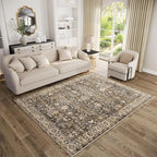 Washable Area Rugs 5'x7' Non-Slip Vintage Boho Distressed Fade Resistant Low Pile Carpet for High-Traffic Living Room, Bedroom & Dining Room