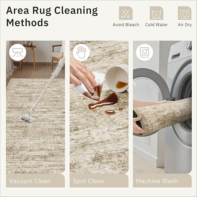 Runner Rug 2'6" x 12' Washable Non-Slip Runner Rugs for Kitchen Bathroom Laundry Room Vintage Ultra Thin Runners for Hallway Entryway Brown