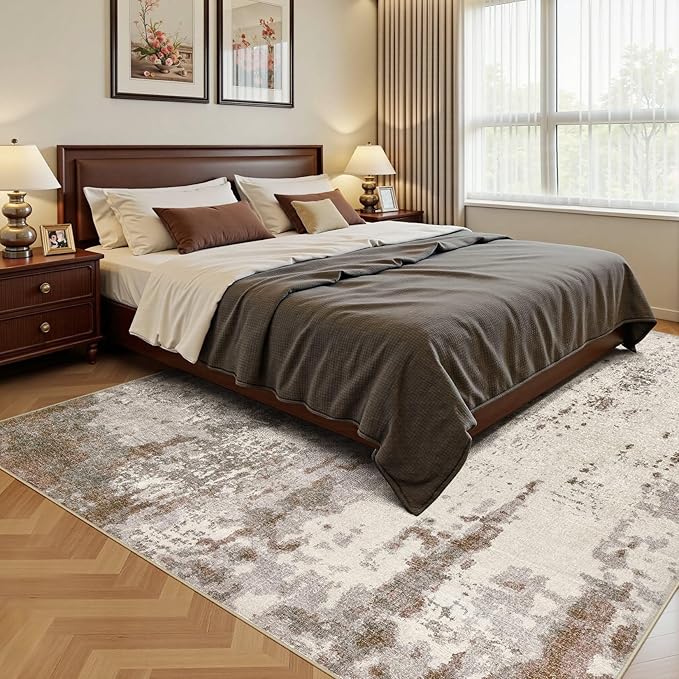 5x7 Area Rug Living Room Rugs - Washable Neutral Modern Abstract Soft Thin Rug Indoor Floor No Slip Rug Carpet for Bedroom Under Dining Table Home Office Decor - Brown/Grey/Beige