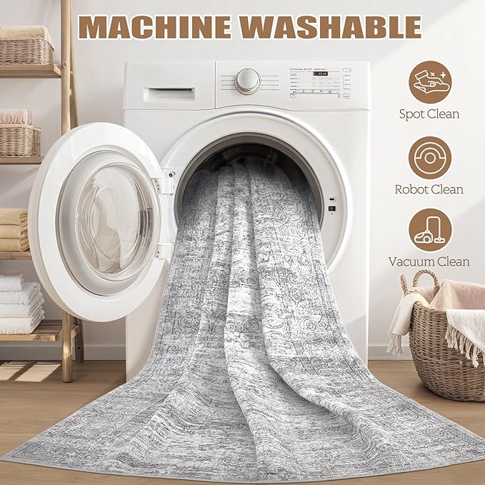 Area Rug Living Room Rugs - 5x8 Large Soft Indoor Neutral Modern Abstract Low Pile Washable Rug Carpet for Bedroom Dining Room Farmhouse Home Office - Vintage Grey