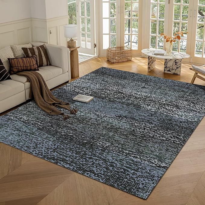 RUGSURE Washable Area Rug - 1/6 Thick - Stain & Water Resistant Non-Slip - Resistant Rug for Living Room, Bedroom, Nursery, Pet & Child Friendly, Vintage Charm Area Rugs (Darkgrey+Bule, 4' x 6')
