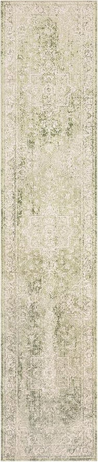 Nourison Home Astra Machine Washable Ivory Green 2'2" x 10' Area Rug - Easy Clean, Non Shedding, Bed Room, Living Room, Dining Room, Kitchen (10' Runner)
