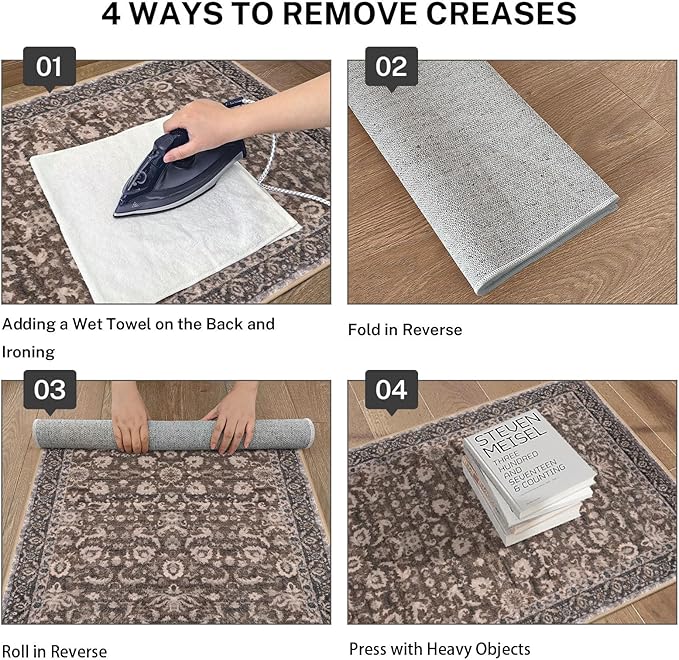Vintage Floral 2x6 Runner Rug, Mocha Brown Washable Kitchen Runner Rug Non-Slip Hallway Rug Runner Boho Thin Printed Faux Wool Super Soft Carpet for Entryway Bedroom Laundry Room Indoor