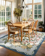 Area Rug for Living Room - 8x10 Washable Floral Rugs Non-Slip Soft Low Pile Bedroom Rug Under Bed Stain Resistant Accent Indoor Floor Carpet for Dining Room Playroom Home Office Decor, Blue