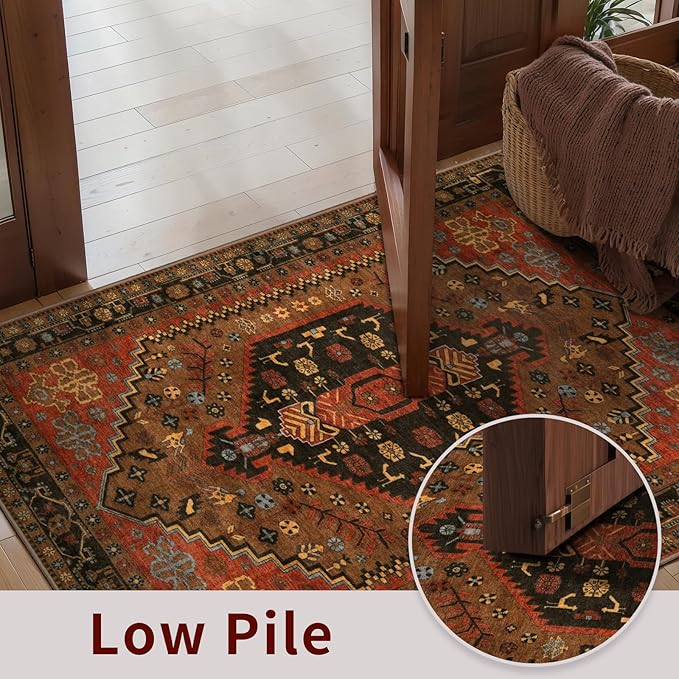 Ciicool 4x6ft Area Rug, Washable Non-Slip Throw Rug Vintage Kitchen Carpet for Entrance Bedroom Bedside Living Room Kitchen Laundry Bathroom Decor