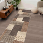 Modern Geometric Patchwork Indoor Runner Rug for Living Room, Beige 2'x 6' Large Rug Rockwood Collection Hardwood Floors Decor for Bedroom, Beige Throw Carpet for Office Entryway Dining Room