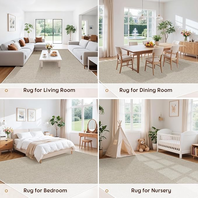 LBRO2M Easy Jute Solid Area Rug 9X12 Washable Rugs for Living Room Bedroom Natural Jute Look Indoor Outdoor Rug Durable, Solid Non Shedding Eco Friendly (9X12 Gray)