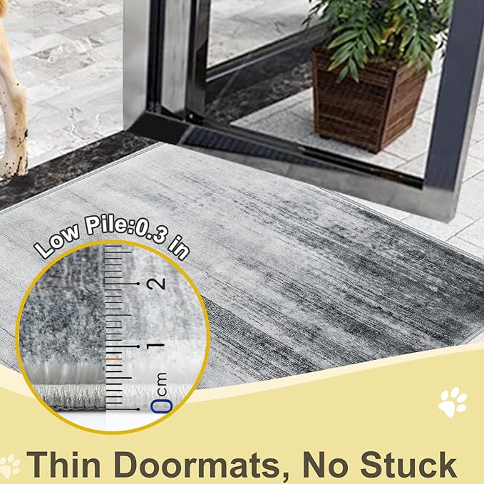 COMSLE Door Mat Soft Absorbent Indoor Front Entryway Rug Machine Washable Entrance Mats for Muddy Paws Non Slip Throw Rugs 20" x 32" Doormat for Inside Foyer Bedroom - Gray