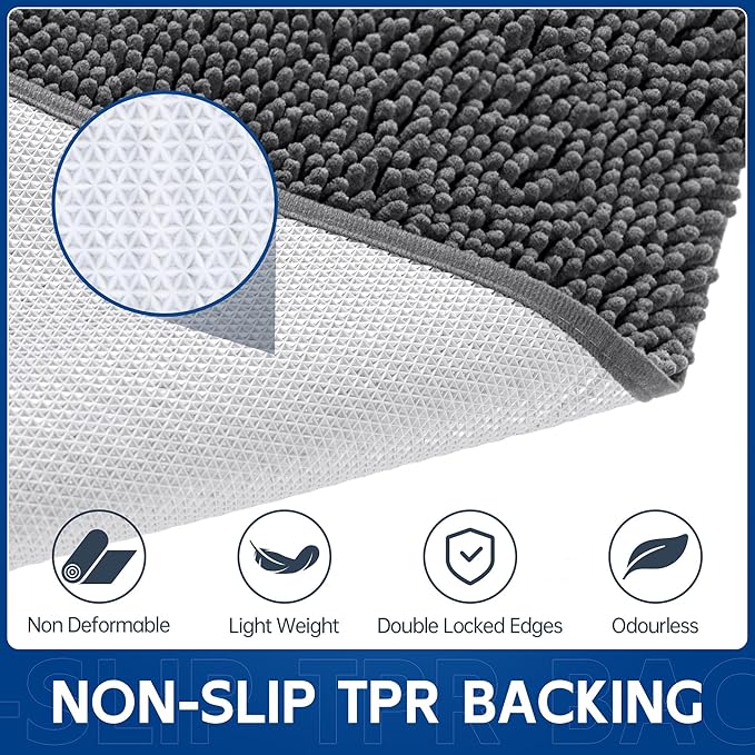 Chenille Absorbent Front Door Mat 60" x 24", Dog Door Mat for Muddy Paws, Dirt Trapper Doormat, Mud Mat for Dogs, Washable Non Slip Outdoor Indoor Doormats for Entryway, Grey