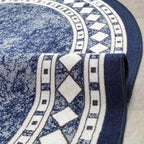 Antep Rugs Alfombras Modern Bordered 5x7 Non-Skid (Non-Slip) Low Profile Pile Rubber Backing Indoor Area Rugs (Navy Blue, 5' x 7' Oval)
