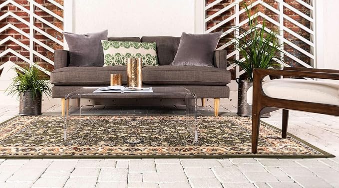 Unique Loom Sialk Hill Collection Area Rug - Washington (7' 10" x 10' Rectangle Green/Hunter Green)