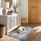 PURRUGS Vintage Farmhouse Boho Throw Rug 3x5 ft, Non-Slip Machine Washable Rug, Accent Oriental Area Rug for Entryway, Kitchen, Bedroom, Living Room and Dining Room, Periwinkle Gray/Soft Ivory