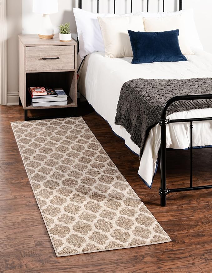 Rugs.com Lattice Collection Rug – 6 Ft Runner Light Brown Medium-Pile Rug Perfect for Hallways, Entryways