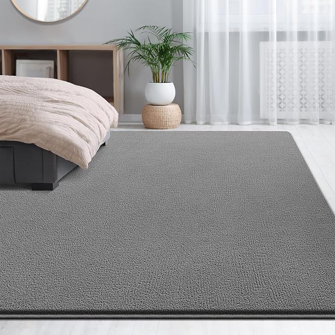 Large Area Rugs for Living Room Bedroom, 7x10 Feet Grey Rug, Minimalist Modern Shag Rug, Soft Thick Comfy Memory Foam Indoor Carpet, Non-Slip Washable Rug for Boys Girls Dorm Nursery Room Home Decor