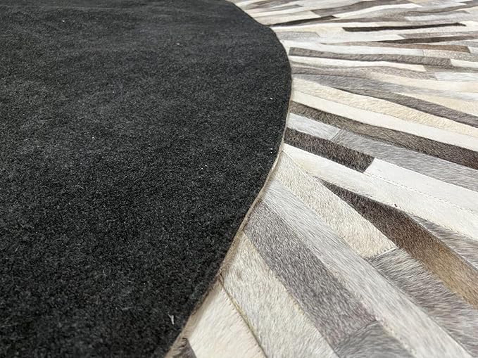 Faux Cowhide Round Area Rug | Non-Slip Leather Floor Carpet for Living Room, Bedroom, and Home Décor | Modern Stylish Accent Rug(Grey_4x4)