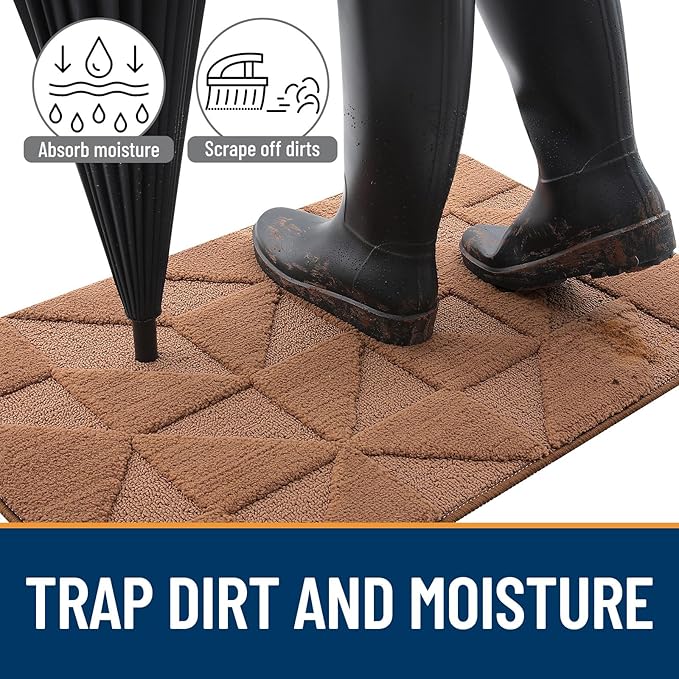 OLANLY Door Mats Indoor, Non-Slip, Absorbent, Dirt Resist, Entrance Washable Mat, Low-Profile Inside Entry Doormat for Entryway (48x32 inches, Brown)