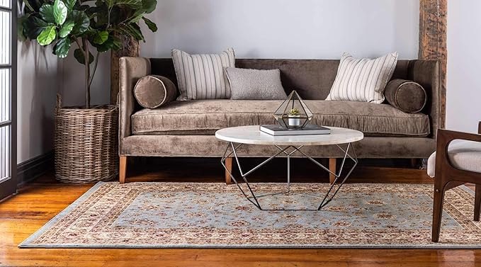 Unique Loom Voyage Collection Traditional Oriental Classic Intricate Design Area Rug (9' 0 x 12' 0 Rectangular, Light Blue/Gold)