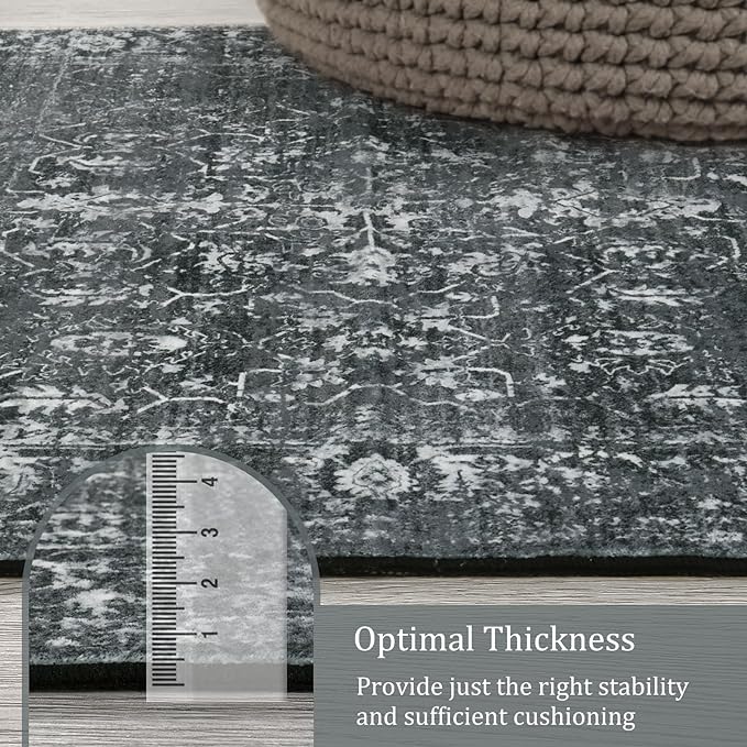Morebes Black Vintage Runners for Hallways 10 Foot Non Slip, Washable Distressed Non Skid Kitchen Runner Rug Indoor Long Carpet for Hall Foyer Entryway Bathroom Entrance Playroom