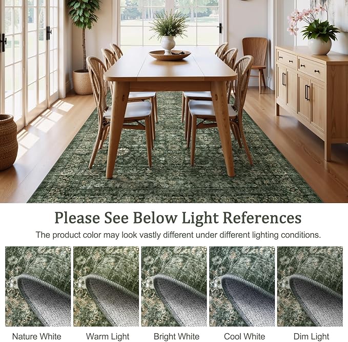 Morebes Vintage Carpet Runners for Hallway 12ft,Washable Extra Long Runner Rug for Entryway Indoor Non-Slip,Distressed Retro Soft Throw Rug for Kitchen Farmhouse Dining Room, Dark Green
