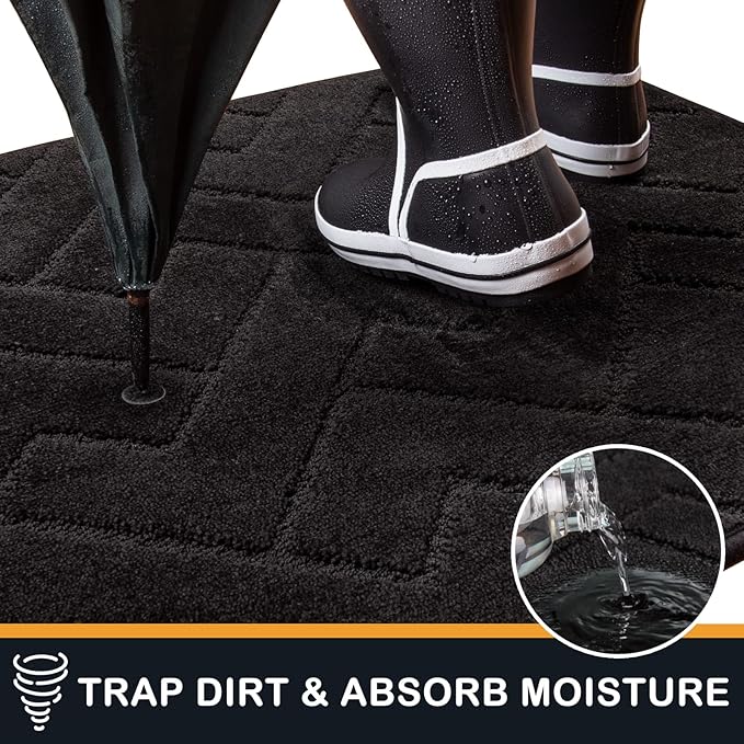 PURRUGS Dirt Trapping Door Mat 34" x 59", Non-Slip Machine Washable Entry Rug, Shoe Scraper, Dog Doormat, Super Absorbent Welcome Mat for Front & Back Door, Muddy Wet Shoes & Paws, Black