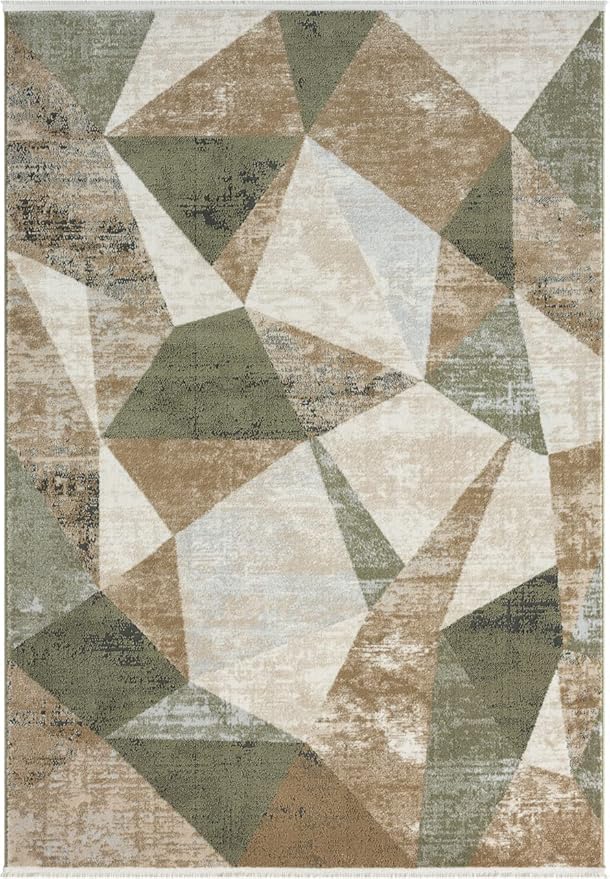 Abani Savoy Collection Area Rug - Green and Cream Geometric Design - 7'9"'x10'2 -Easy to Clean - Durable for Kids and Pets - Non-Shedding - Medium Pile - Soft Feel -for Living Room, Bedroom & Office
