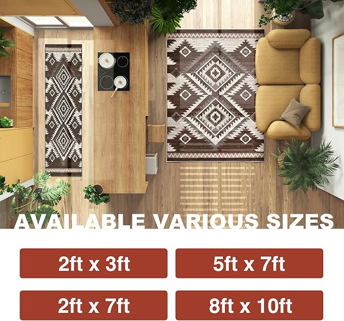 YHSF South West Native American Rug Ritz – Native Tribal American Indian Inspired Rug - Living Room, Bedroom, Hallway, Entryway & High-Traffic Area Rugs - Washable - Soft - Espresso, 2 Feet x 3 Feet