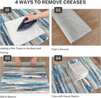 Modern Abstract Runner Rug 2.6x18, Blue Washable Long Kitchen Runner Non-Slip Soft Hallway Rug Runner Thin Print Faux Wool Carpet for Entryway Bedroom Laundry Room Indoor Home Decor
