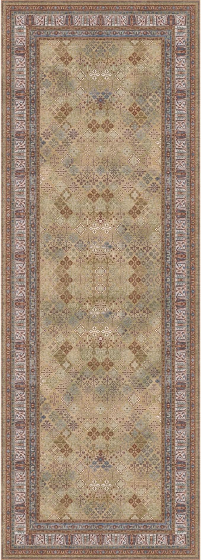 Kuden 2'6"x10 Runner Rug, Machine Washable Area Rug with Non-Slip Backing, Vintage Style, Soft, Easy Clean, Low Pile Rug for Hallway, Entryway, Kitchen, Bedroom
