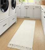 Collive Hallway Runner Rug, 2' x 5' Soft Washable Kitchen Runner Rug, White/Beige Contemporary Modern Laundry Room Rugs Indoor Hand-Woven Cotton Carpet for Bedroom Entryway Front Door Farmhouse