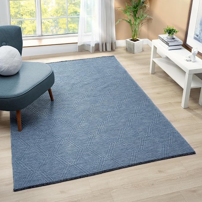 LUXE WEAVERS Modern Farmhouse Blue 9x12 Washable Area Rug, Anti-Slip Diamond Pattern Carpet