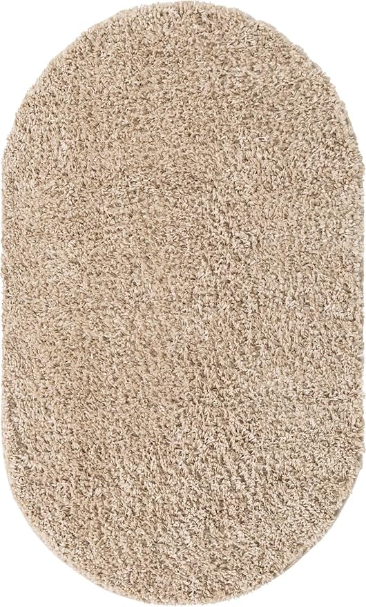 Unique Loom Davos Shag Collection Area Rug - Solid (3' 3" x 5' 3" Oval, Linen)