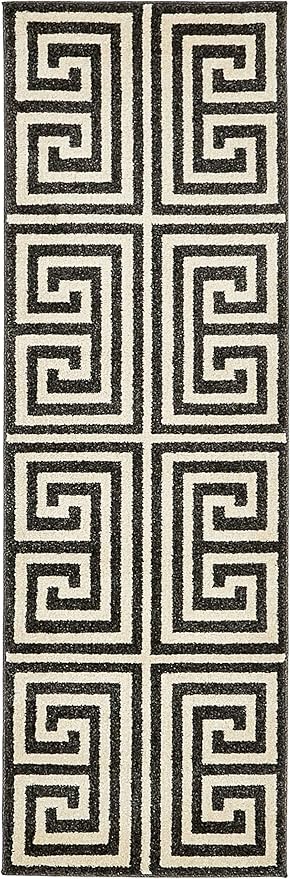 Unique Loom Athens Collection Classic Geometric Modern Border Design Area Rug (2' 0 x 6' 0 Runner, Black/ Beige)