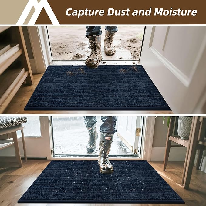 COSY HOMEER-Door-Mat Dirt Trapper Entryway Rugs 24"x36" Non Slip Washable Entrance Mats Absorbent Welcome Mat Low Profile Dog Door Mats for Front Back Doomats and Wet Shoes,Navy Blue
