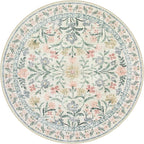 Lahome Round Boho Floral Rugs 4ft, Cream Washable Circle Rugs for Bedroom Nursery, Vintage Beige Circular Carpet, Soft Non-Slip Carpet for Kids Room Playroom Calm Corner, Beige