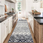 KUTA Moroccan Kitchen Rugs 3x8, Non-Slip Vintage Black Navy Blue Boho Hallway Runner Rug Ultra Soft Print Geometric Floor Carpet Runners for Bedroom Laundry Living Room