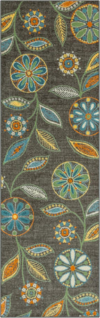 Maples Rugs Reggie Floral Runner Rug - Made in USA - Washable, Non Slip Indoor Carpet for Kitchen, Hallway, and Laundry Room, 2'6" x 8', Dark Grey