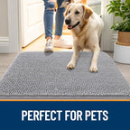 OLANLY Dog Door Mat for Muddy Paws 70x35, Absorbs Moisture and Dirt, Absorbent Non-Slip Washable Doormat, Quick Dry Chenille Mud Mat for Dogs, Entry Indoor Entryway Carpet for Inside Floor, Light Grey