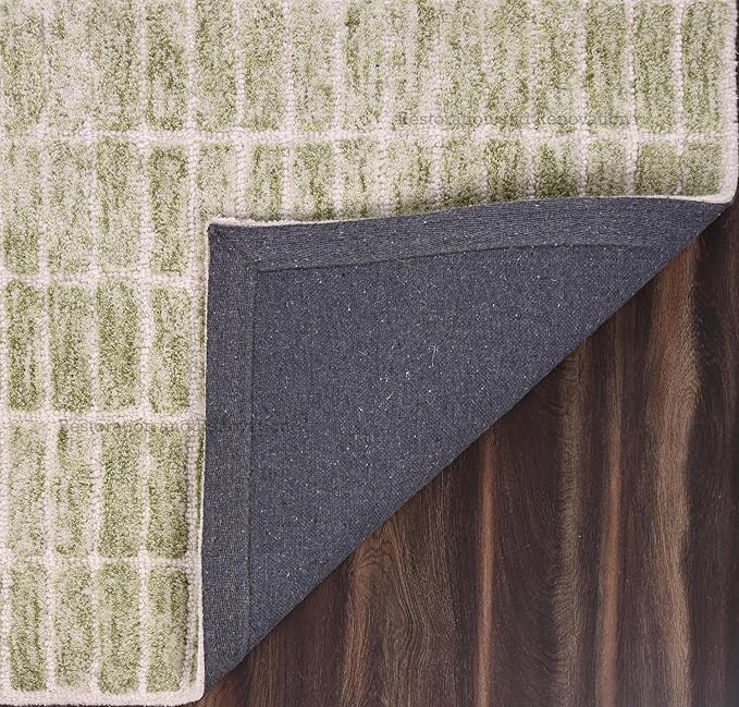 Hand-Tufted 100% Wool Area Rug – Unique Modern Geometric Grid Pattern, Soft Plush Textured Carpet for Living Room, Bedroom, Dining Room & Entryway (Light Green, 6' x 8')