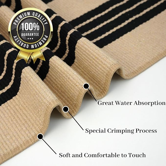KOZYFLY Striped Front Door Mat 4x6 Ft Brown and Black Front Door Rug Cotton Washable Indoor Outdoor Rug Large Doormats Outdoor Striped Area Rugs for Kitchen Entryway Front Porch
