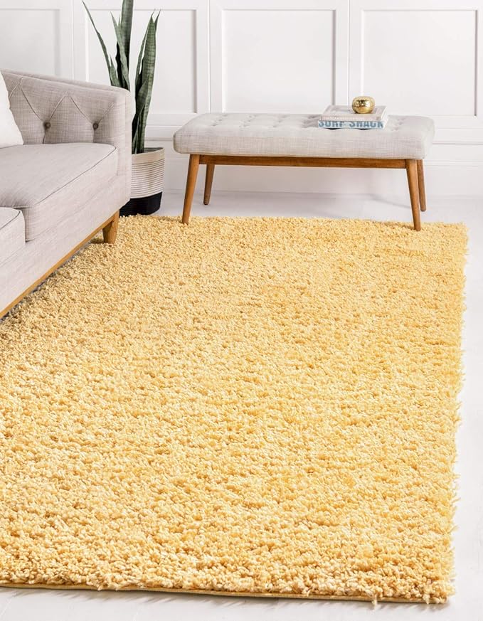 Unique Loom Davos Shag Collection Area Rug - Solid (10' x 13' 1" Rectangle, Sun Yellow)