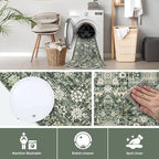 Area Rug 5×7 Washable Rugs for Bedroom, Vintage Floral Rug Soft Non Slip Stain Resistant Carpet for Living Room Dinning Room Kitchen Home Office Green Black