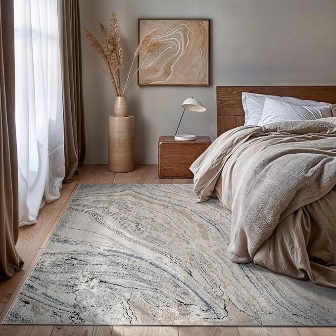 Rugshop Marble Swirl Distressed Gray Area Rug 6' 6" x 9' Ideal for Living Rooms, Bedrooms, or Under 6Person Dining Tables
