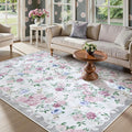 Lahome Purple Floral 5x7 Area Rugs, Boho Rugs for Bedroom Girls,Vintage Living Room Rug Non Slip Low Pile Ultra-Thin Large Carpet for Farmhouse,Dining Room,Kids Playroom,Nursery(5'X7',Purple/Grey)