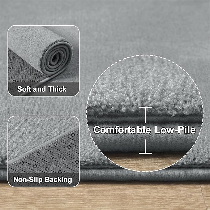 Amearea Large Modern Area Rugs for Bedroom Living Room, 6x9 Feet Grey Thickened Memory Foam Rug, Fluffy Indoor Washable Rugs Non Slip Minimalist Carpet for Boys Girls Dorm Nursery Room Decor