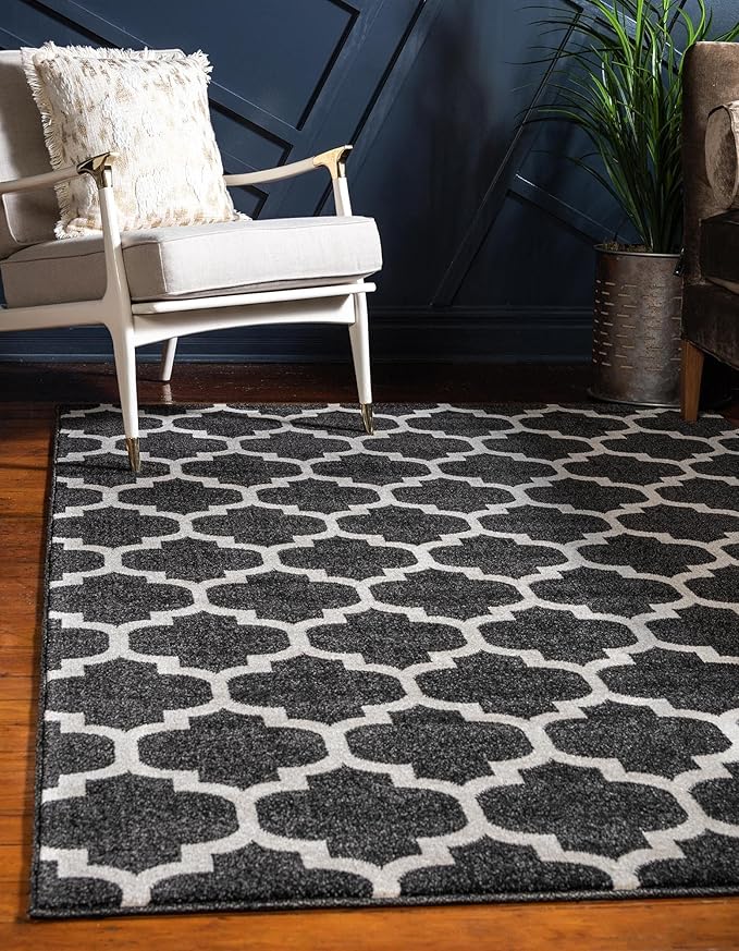 Rugs.com Lattice Collection Rug – 5' x 8' Black Medium Rug Perfect for Bedrooms, Dining Rooms, Living Rooms