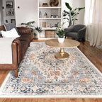 Enkor Area Soft Rugs 5x7 Washable Non Slip Boho Floor Rugs for Living Room Bedroom, Vintage Style Farmhouse Mat for Kitchen Entryway Orange & Black