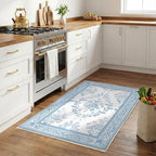 SOULFUL Medium Pile 2x3 Entryway Rug - Soft Underfoot Small Area Rug - Mist Blue Boho Floral - Washable Non-Slip - Perfect for Hallway Kitchen Bedroom Bathroom Indoor Entrance