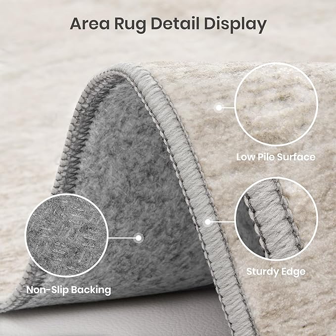 Valenrug Washable Rugs 2x10 - Stain Resistant 2x10 Area Rugs for Living Room, Non Slip Backing Large Area Rugs for Bedroom, Folable Machine Washable Area Rug (2'x10', Beige)