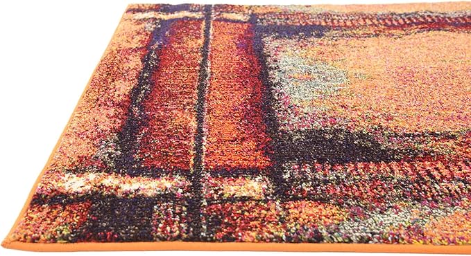 Unique Loom Estrella Collection Rustic, Distressed, Modern, Abstract Area Rug (3' 3 x 5' 3 Rectangular, Orange/Black)